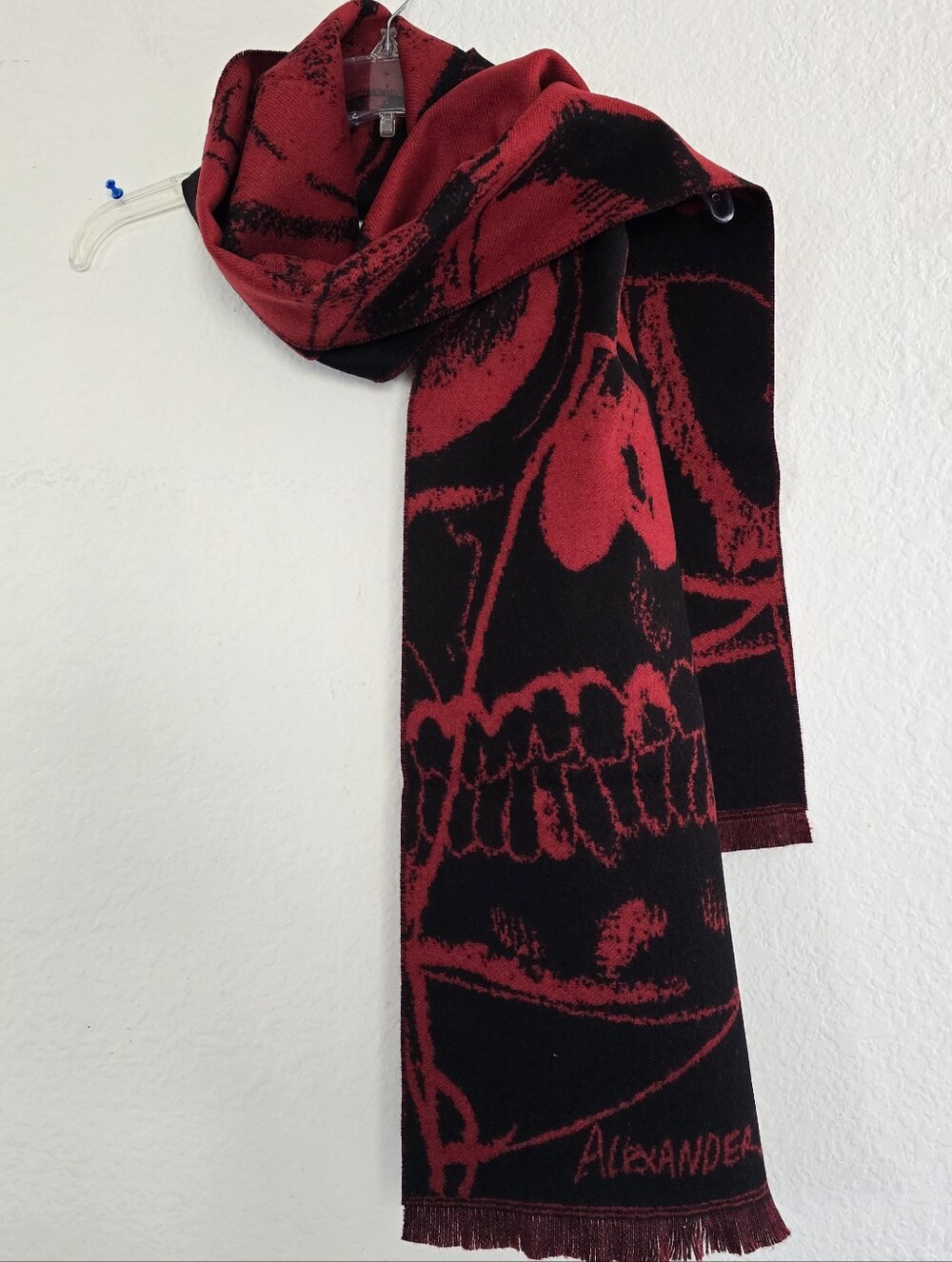 Alexander McQueen Wool Scarf Black Red - Picture 3 of 7